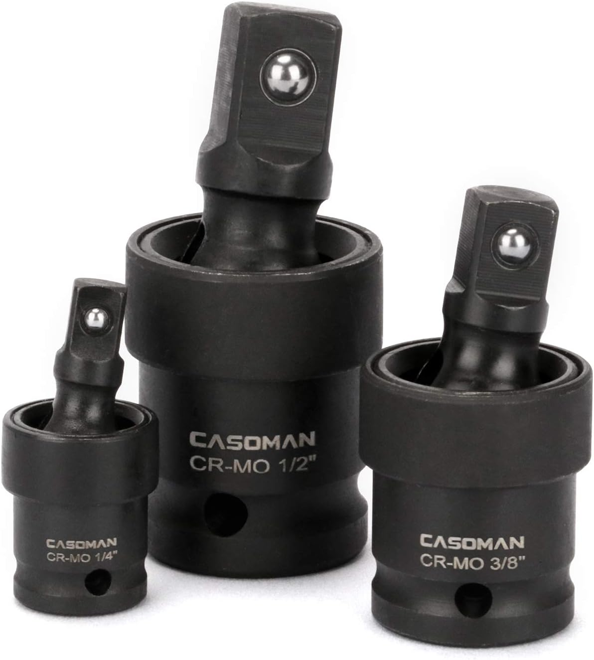 CASOMAN 3-Piece Impact Universal Joint Set - 1/4", 3/8" and 1/2" Drive, CR-MO, Impact Grade, U-Joint Sockets Swivel