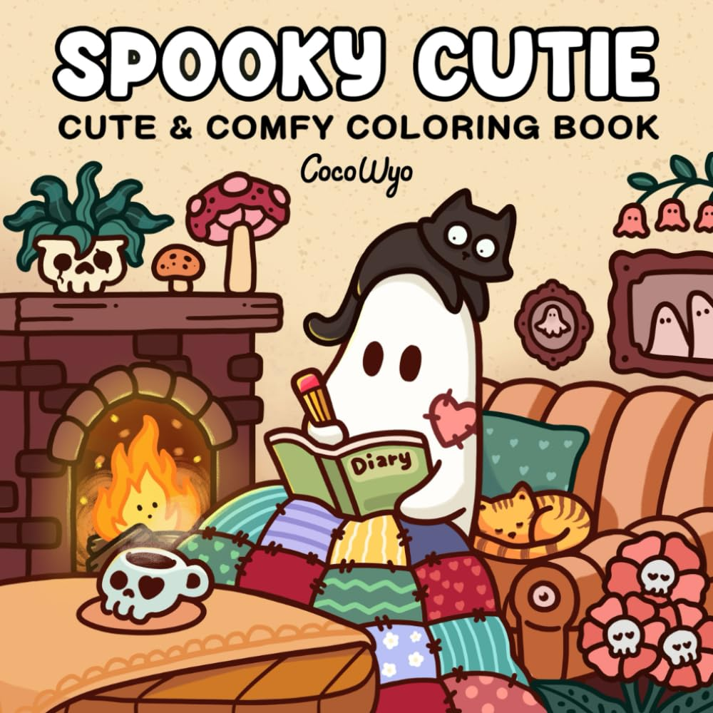 Spooky Cutie: Coloring Book for Adults and Teens Featuring Adorable Creepy Creatures in Cozy Hygge Moments for Relaxation image number 3