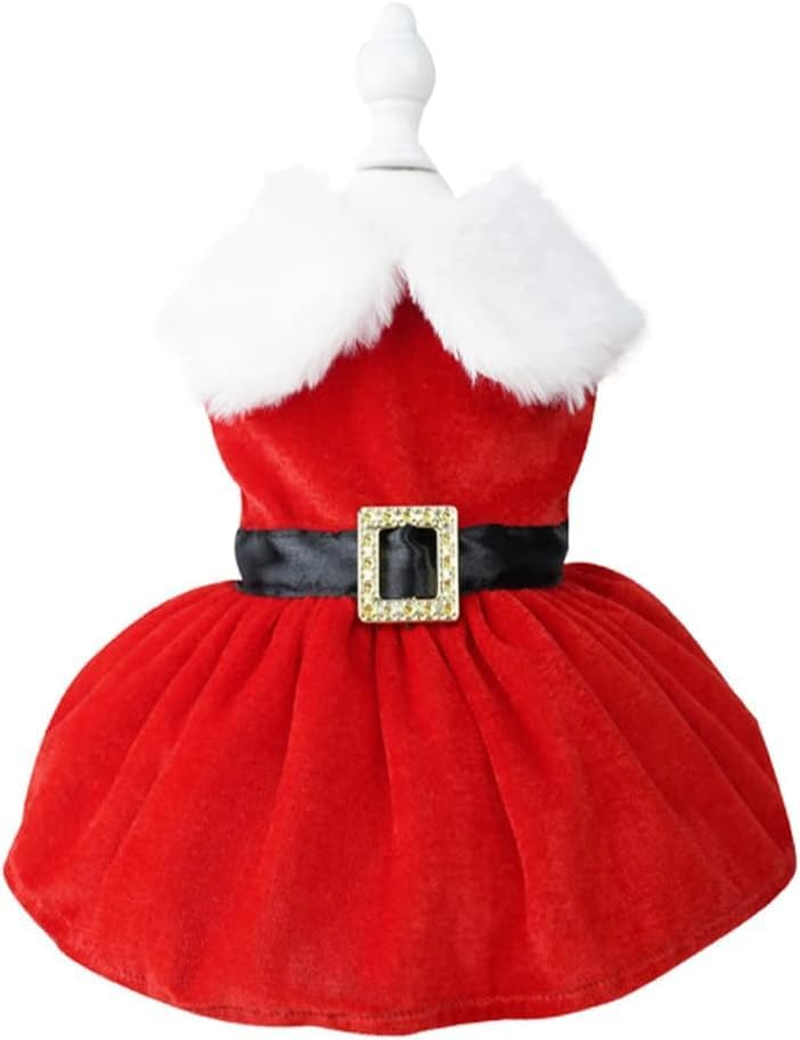Dog Christmas Dress,Dog Christmas Outfit,Holiday Theme Puppy Dress,Velvet Red Dog Clothes for Small Dog Girl,Christmas Dog Cat Costume for Pet (Red, XL) image number 2