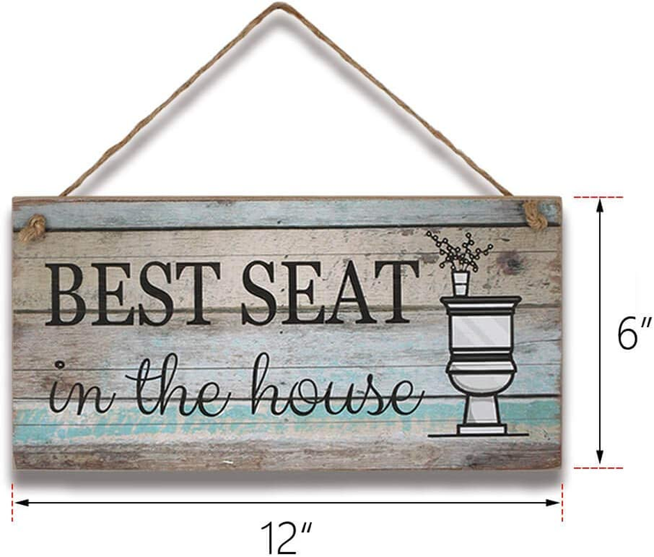 Funny Bathroom Wall Decor Sign, Farmhouse Rustic Bathroom Decorations Wall Art, 12" by 6" Best Seat Wood Plaque