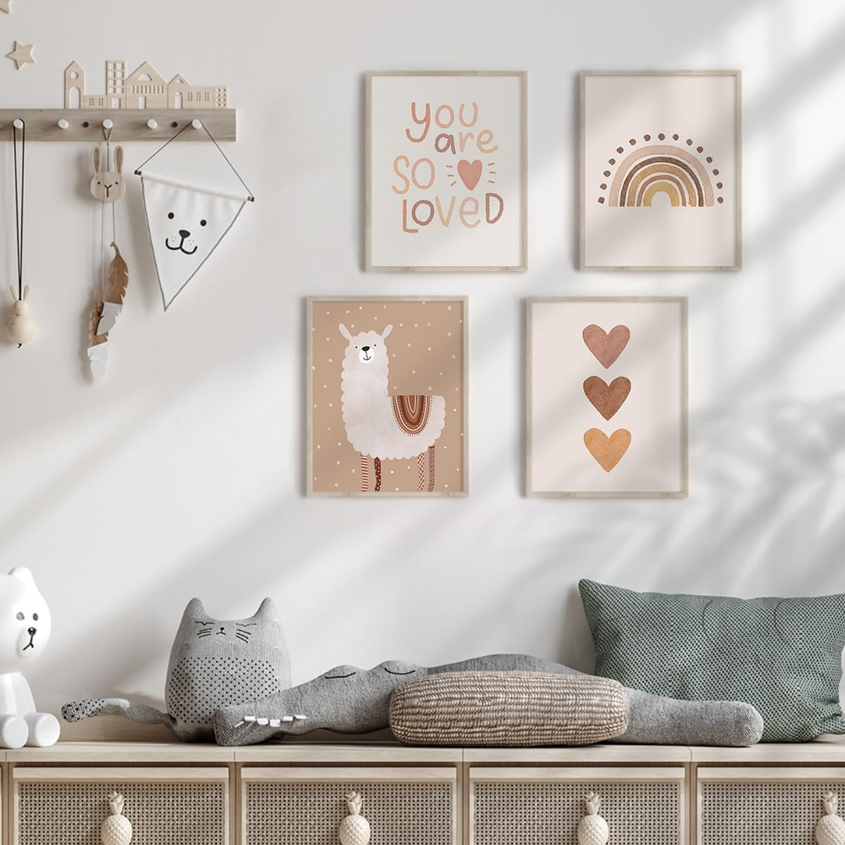 Canssape Set of 4 Boho Rainbow Nursery Girls Room Wall Decor | 8"X10" You Are so Loved Toddler Girl Room Decor | Kids Rainbow Wall Decor for Girls Bedroom Heart Wall Art Prints (Unframed)(Love) image number 5