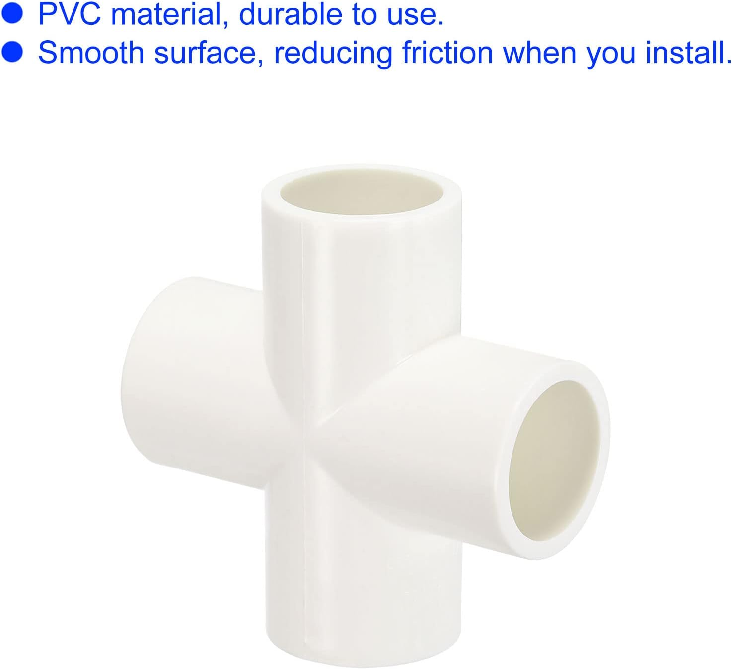 6 Pack PVC Pipe Fittings - Water Tubing Joint Connectors Adapters, 4 Way Union Tee Corner Coupling, Apply to Outdoor/Garden (White, 20Mm ID) image number 1