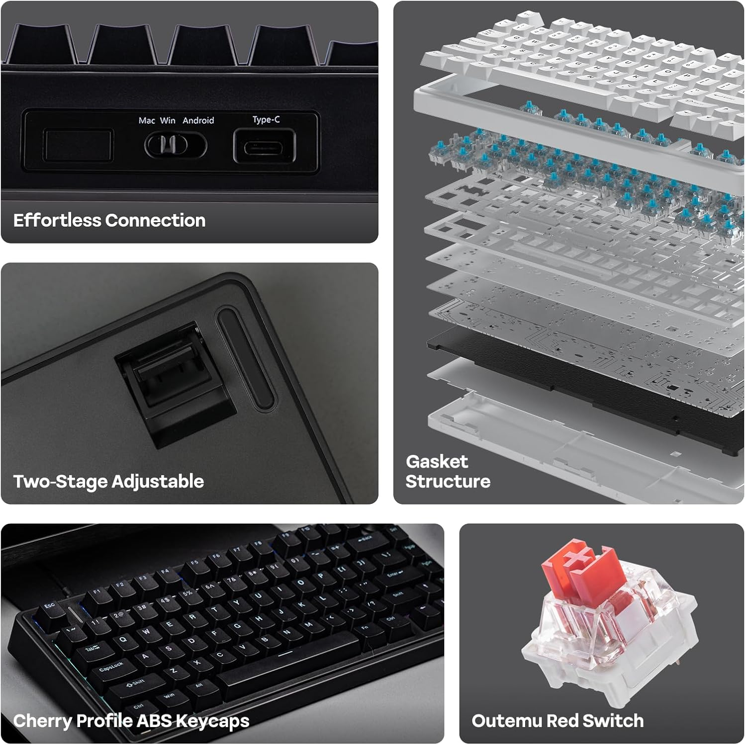 EPOMAKER Aula F75-Wired 75% Gaming Keyboard with Knob, Shine through ABS Keycap, Hot Swappable Creamy Mechanical Keyboard for Games/Office (Black) image number 6