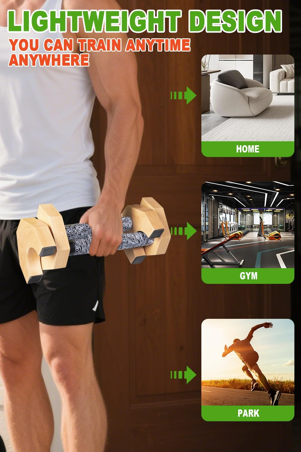 Wooden Parallettes with Wrist Wraps, Push up Bar Push up Handle, Calisthenics Equipment for Fitness, Gymnastics, Aerobics, Home Workout Equipment for Men & Women