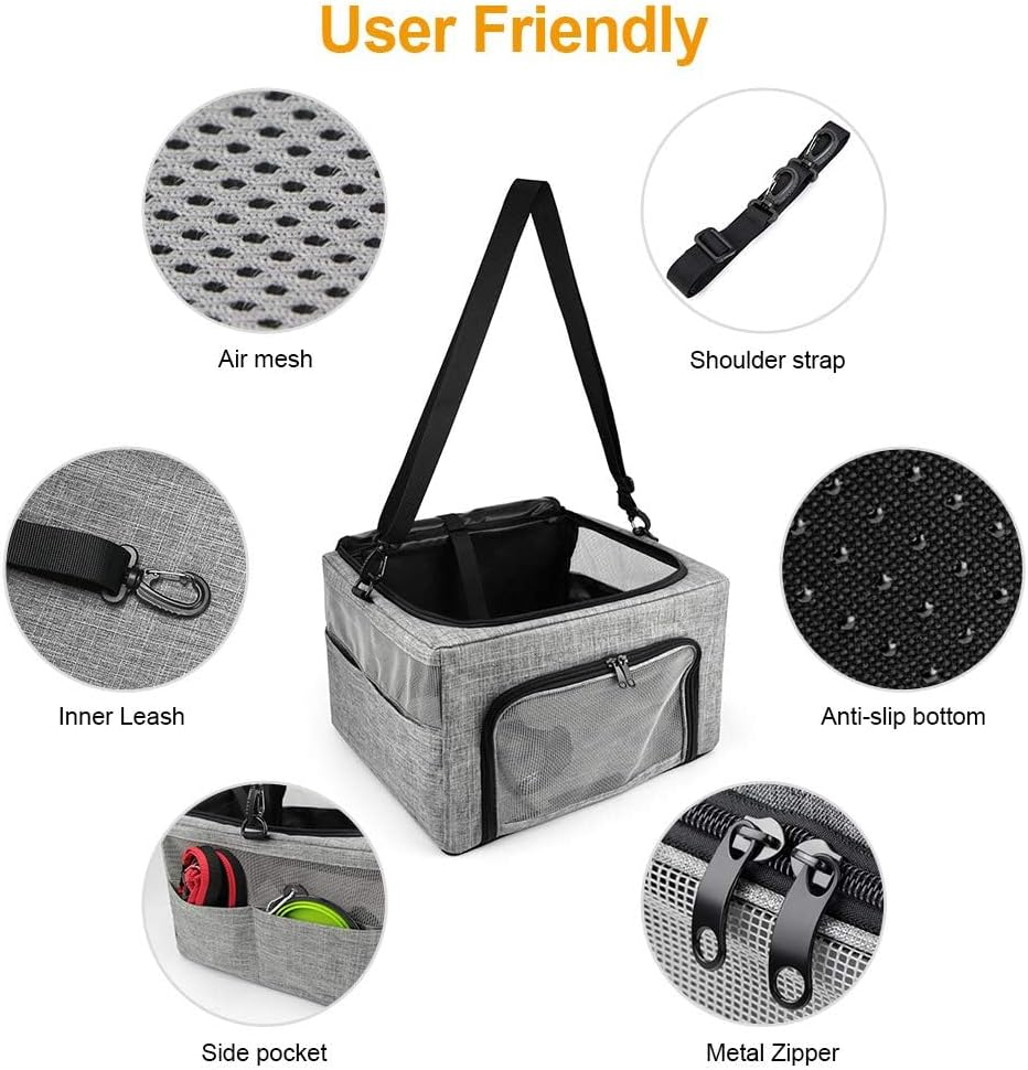 Dog Booster Car Seat, Reinforce Metal Frame Safe Pet Car Seat with Seatbelt & Waterproof Pee Pad & Top Cover,Portable Collapsible Puppy Carrier Bag for Small Dogs Cats Visit the Slowton Store (Gray) image number 1