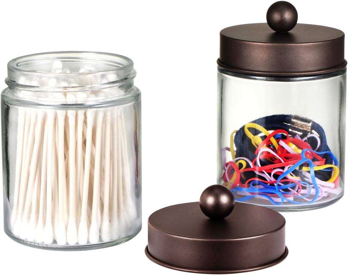 Amolliar 4Pc Apothecary Jars Bathroom Vanity Storage Organizer Set -Countertop Canister with Stainless Steel Lids &Cute Stickers - Qtip Dispenser Holder for Qtips,Cotton Swabs,Makeup Sponges (Bronze) - Brushed Nickel image number 5