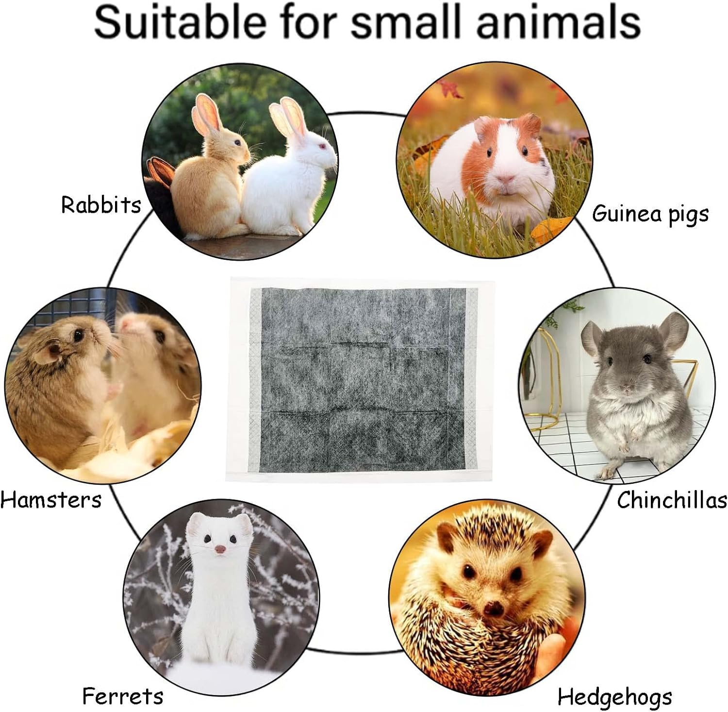 Tfwadmx 50 Pcs Rabbit Pee Pads Guinea Pig Super Absorbent Cage Liners Bunny Disposable Black Carbon Diapers Small Animal Training Accessories with Quick-Dry Surface for Chinchilla Ferret Hamster image number 1