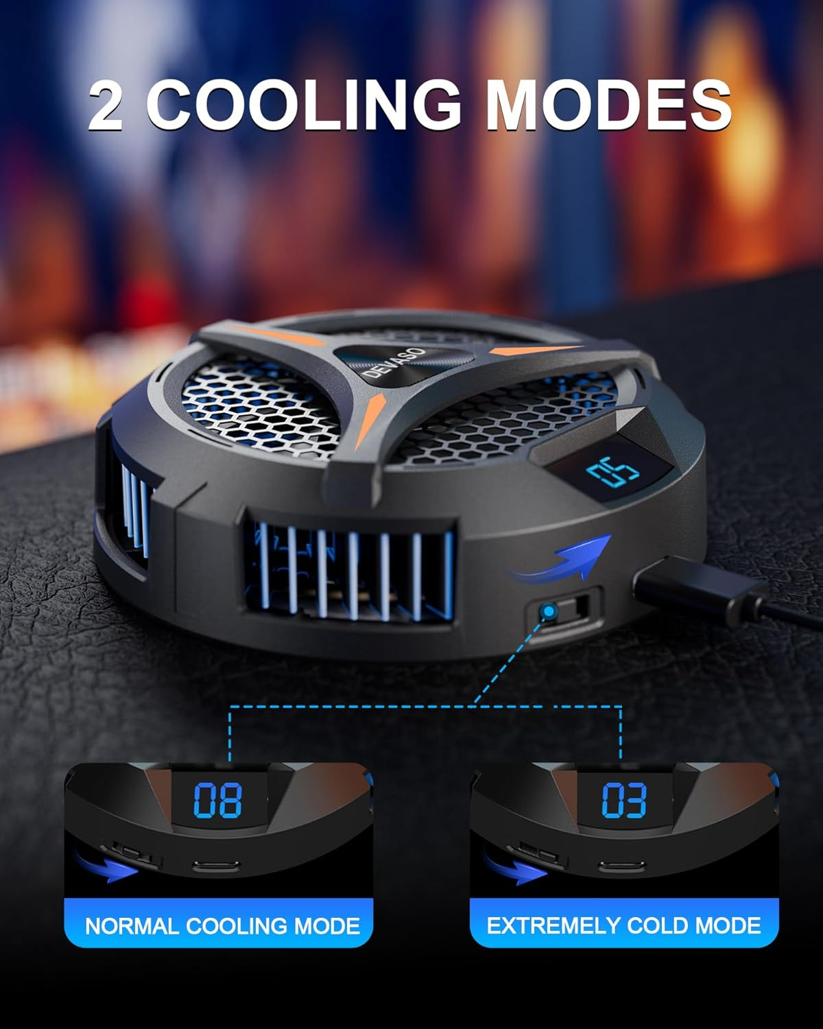 DEVASO Steam Deck Fan Cooler, Semiconductor Heatsink Cooling with 7-Blade Fan/Two-Speed Fan Settings/ 7-Color Cycle, Magnetic Cooler for Steam Deck OLED, Playstation Portal, ASUS ROG Ally Etc. image number 3
