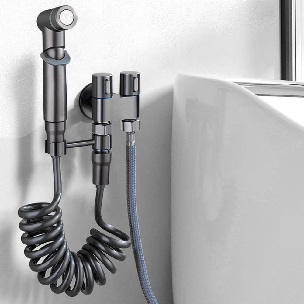 1-In-2-Out Dual Control Valve, 2023 New Double Control Mini Shower, 6.5 Feet Extra Long Hose High Pressure Bathroom Faucet Kit for Bidet and Shower (Silver Dual Control Valve Set) image number 2