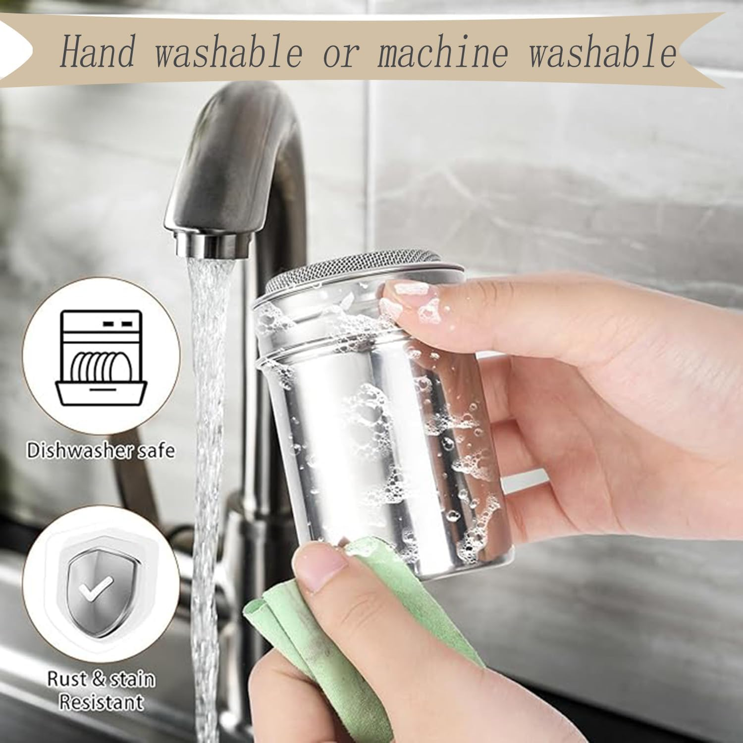 1 Powdered Sugar Shaker with Lid, Stainless Steel Fine Mesh Shaker, Powder Jar Salt Coffee Cocoa Powder, with Printing Mold Template image number 5