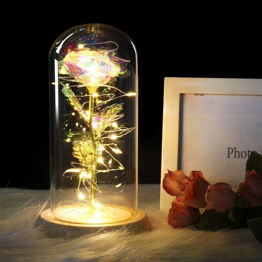 IRONA Beauty and the Beast Rose in Glass Dome with LED Lights, Everlasting Crystal Rose Flowers, Birthday Gifts for Women, Christmas Valentine'S Day Mother'S Day Birthday Best Gifts image number 1