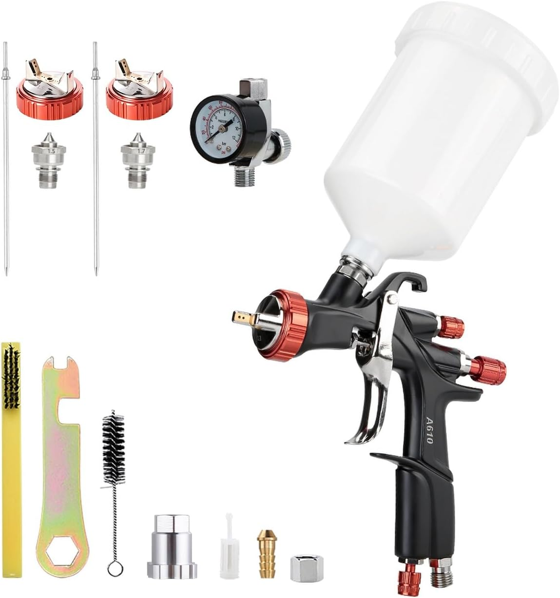 AEROPRO Tools INC R500 LVLP Air Spray Gun 1.3/1.5/1.7Mm Nozzles & Air Regulator, A610 Paint Guns Automotive, Car Paint Gun Sprayer, Paint Gun House Painting, Car, Furniture, Varnish Top Coat Black image number 1