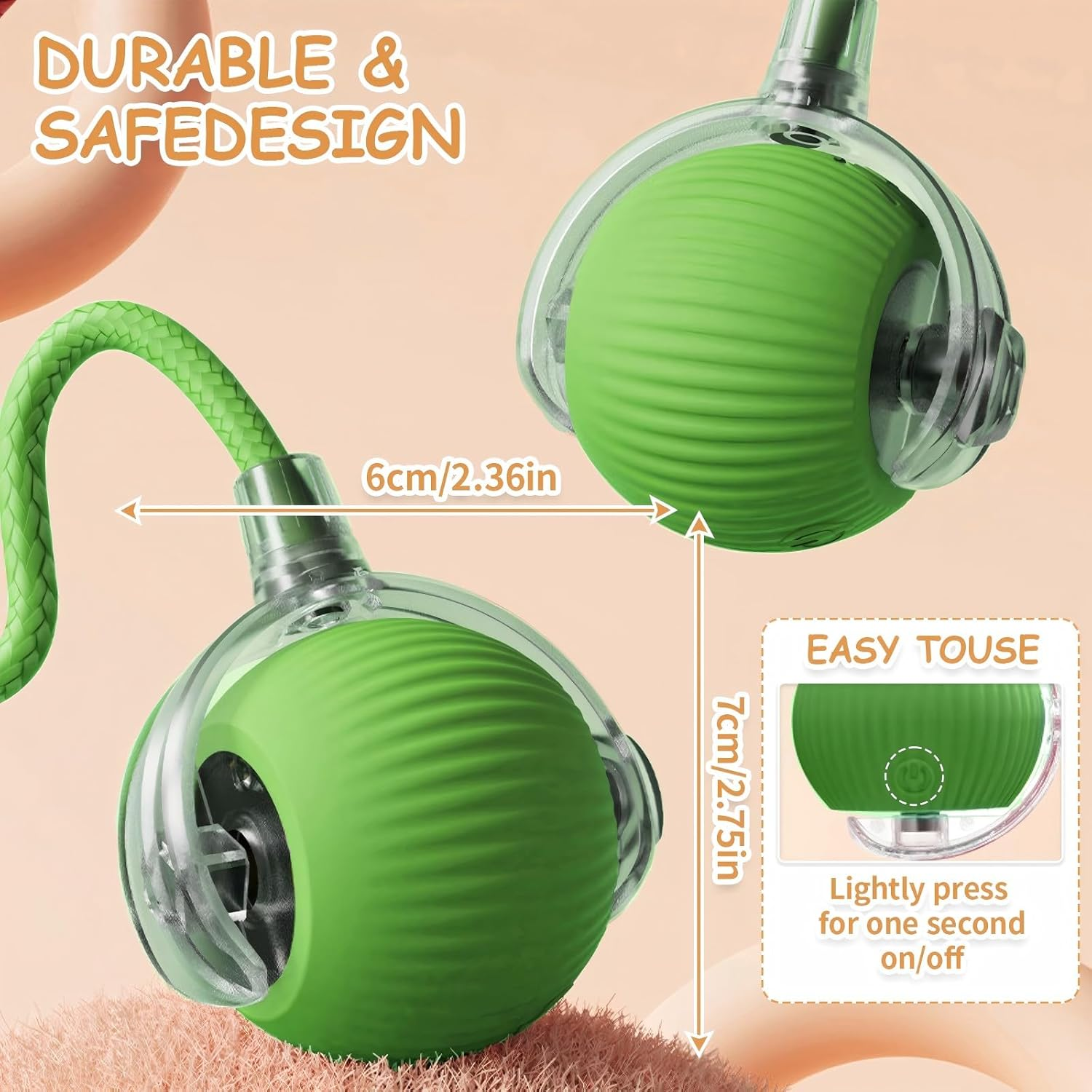 Cat'S Toy, Interactive Cat & Dog Toys for Indoor, 2025 New Agility Move Cat Balls, Automatic Cat/Kitten Toys for Bored Indoor Adult Cats, Motion Activated Cat Balls, Cat'S Favorite Gift (Green) - Green image number 4