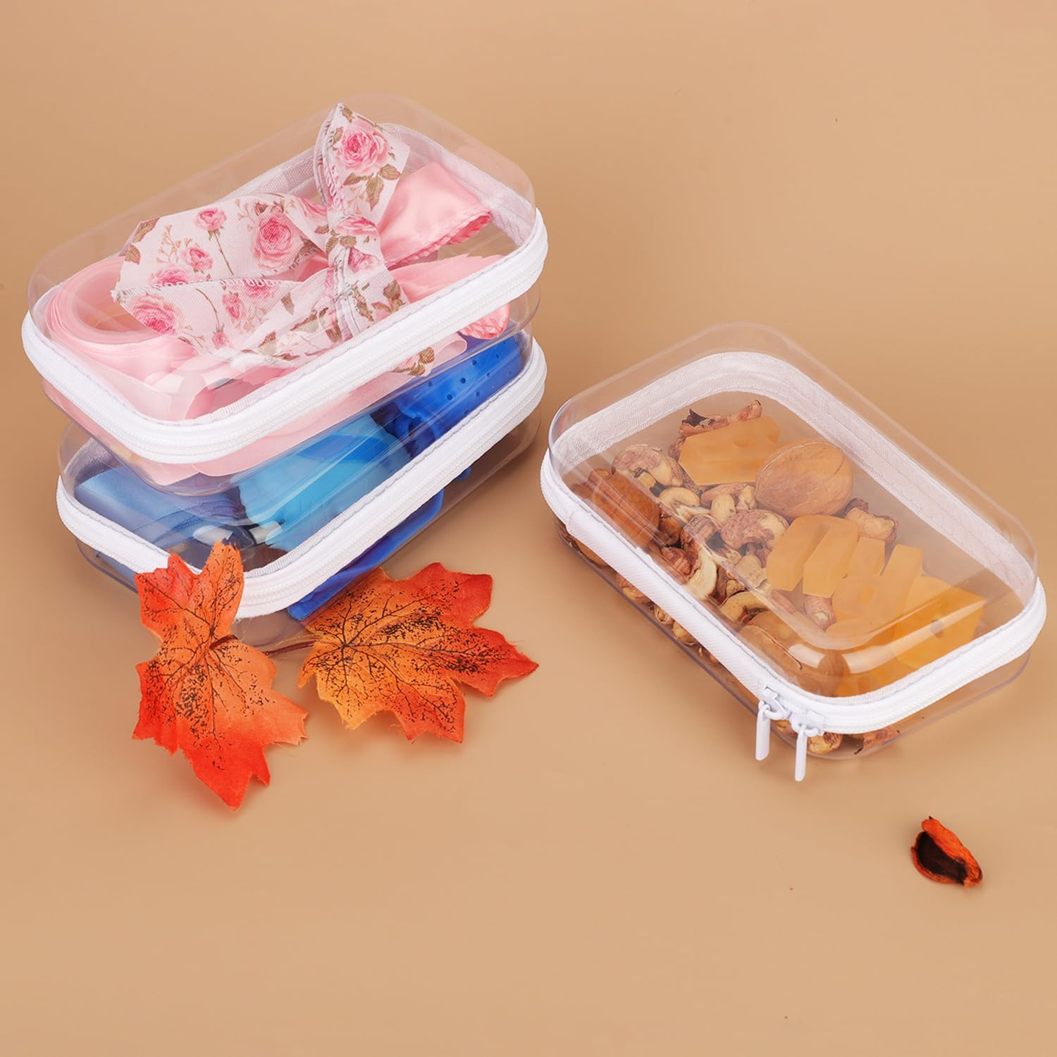 3Pcs Zippered Transparent Cases for Snacks, Potable Clear Organizer Snacks Hard Clear Zipper Case Pouch Clear Zipper Case for Storing Snacks Kids Gift, Transparent, One_Size, Transparent Plastic image number 1