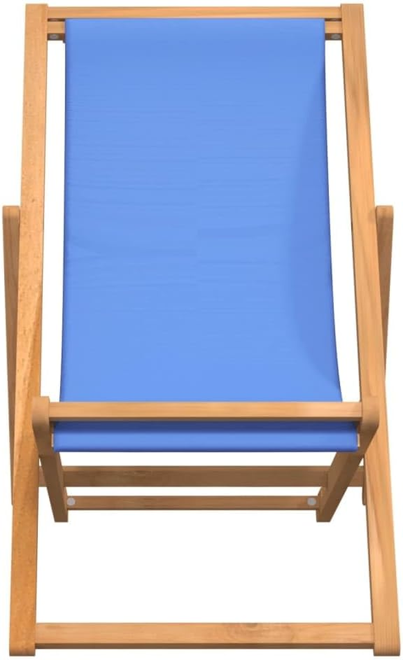 Vidaxl Adjustable Teak Wood Deck Chair with Fabric Comfort - Convenient Foldable Outdoor Furniture for Garden, Beach or Campsite - Brown and Blue image number 1