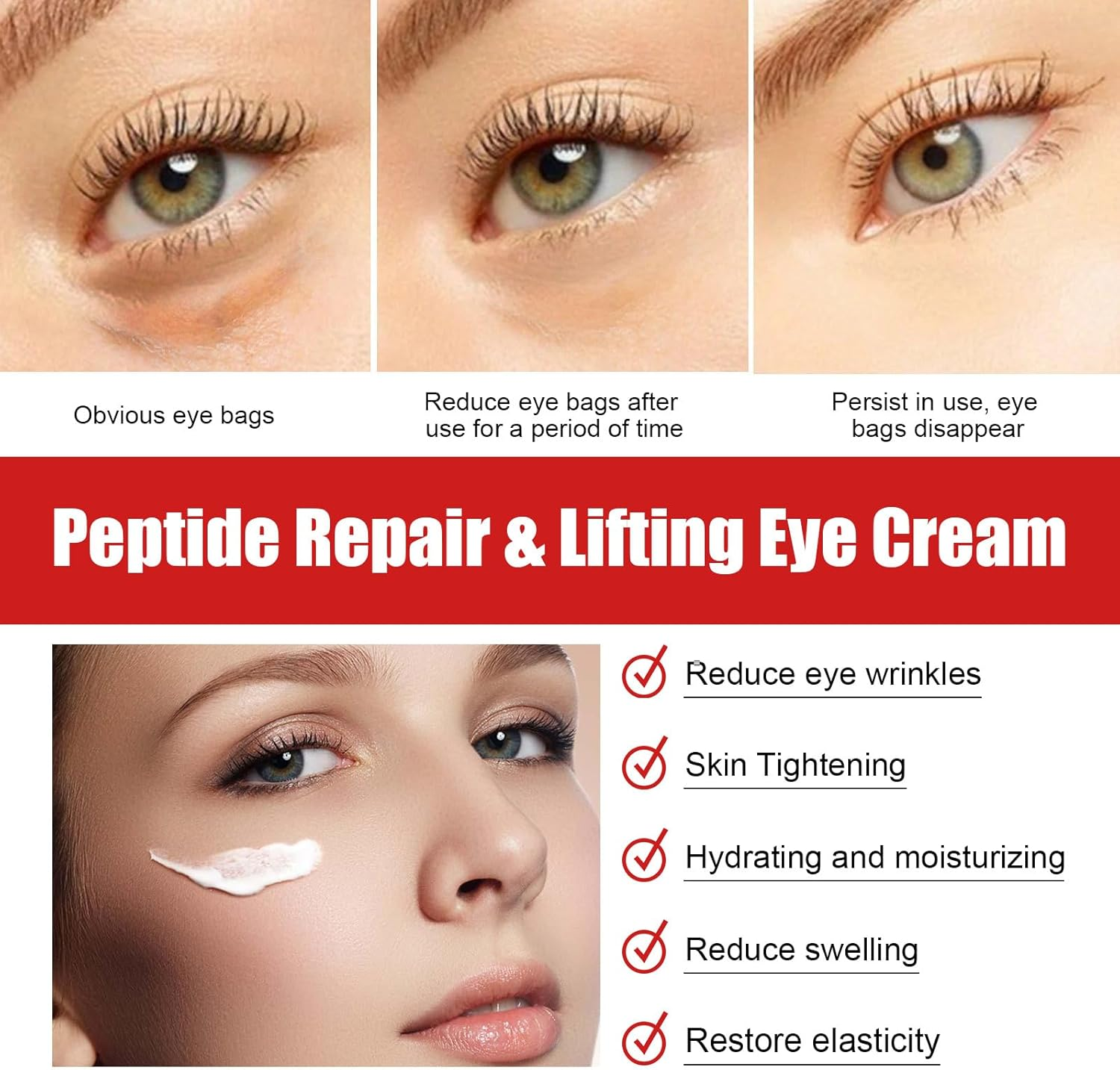 Peptide Anti-Wrinkle Eye Cream with Centella Asiatica Extract Firms, Lifts and Minimizes Fine Lines and Dark Circles.