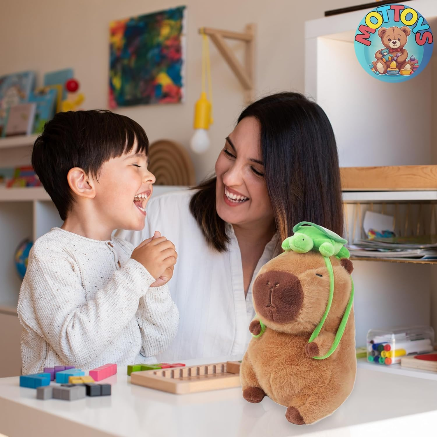 Capybara Cute Plush - 8 Inch Stuffed Animal Plushies - Children'S Toy with Turtle Backpack - Soft Pillow for Home Decorations - Hugging Figures for Boys and Girls (Capybara with Turtle) image number 5