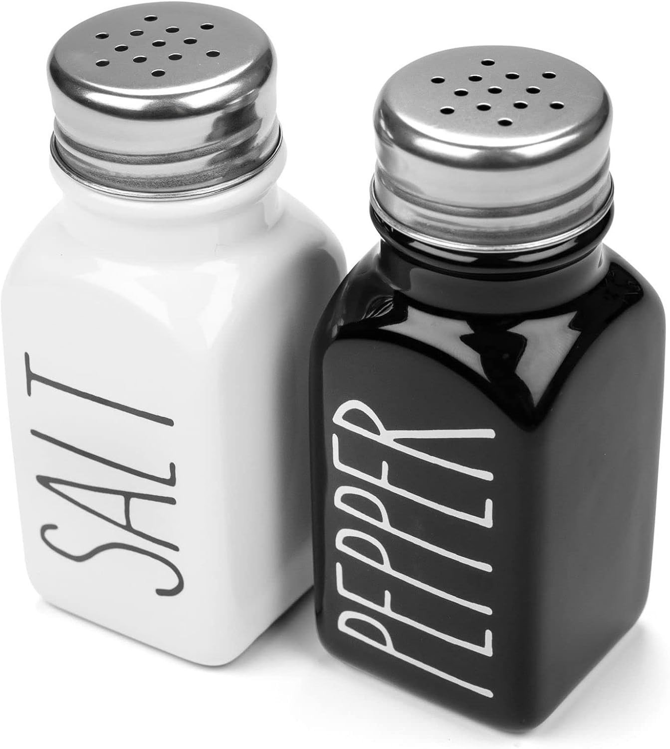 Heartland Home Farmhouse Ceramic Salt and Pepper Shakers Set with Extra Lids. 100% Stoneware Salt and Pepper Shaker Set. Black Pepper and White Salt Shaker with Lid X4. Kitchen Salt Pepper Shakers image number 5