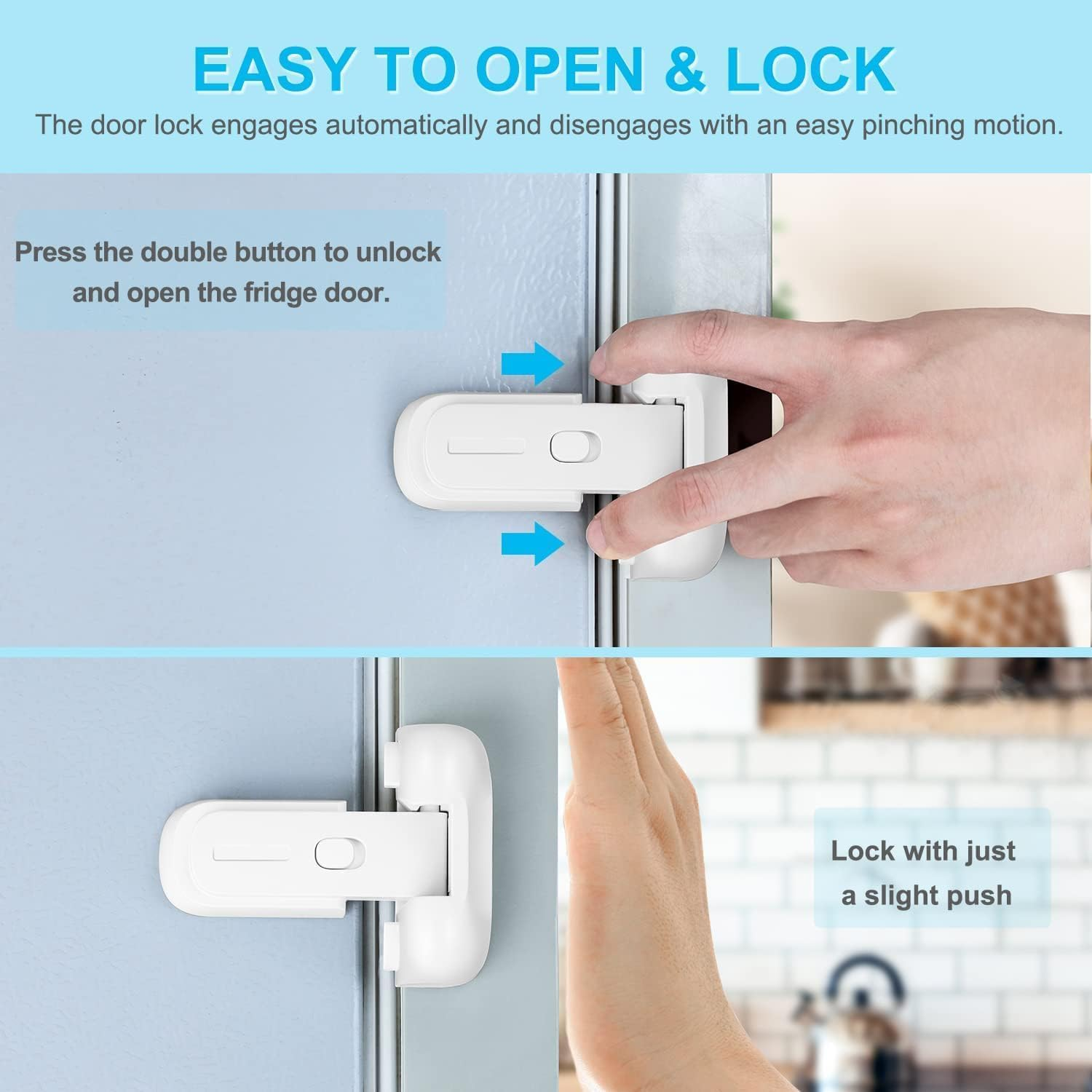 Refrigerator Lock, White Refrigerator Lock for Kids, Child Proof Refrigerator Freezer Door Lock, Child Proof Cabinet Locks, Fridge Lock for Toddlers and Kids, No Tools Need or Drill image number 4