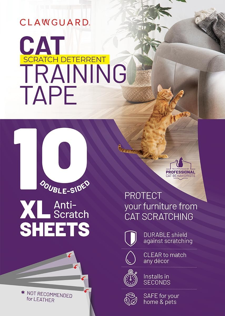 CLAWGUARD Cat Training Tape 10 XL Sheets - Deters Cats from Scratching - Stop Clawing Furniture and Surfaces - anti Scratch Shields for Cats - Cat Scratch Protectors for Sofa, Screen, Doors, Drapes image number 3