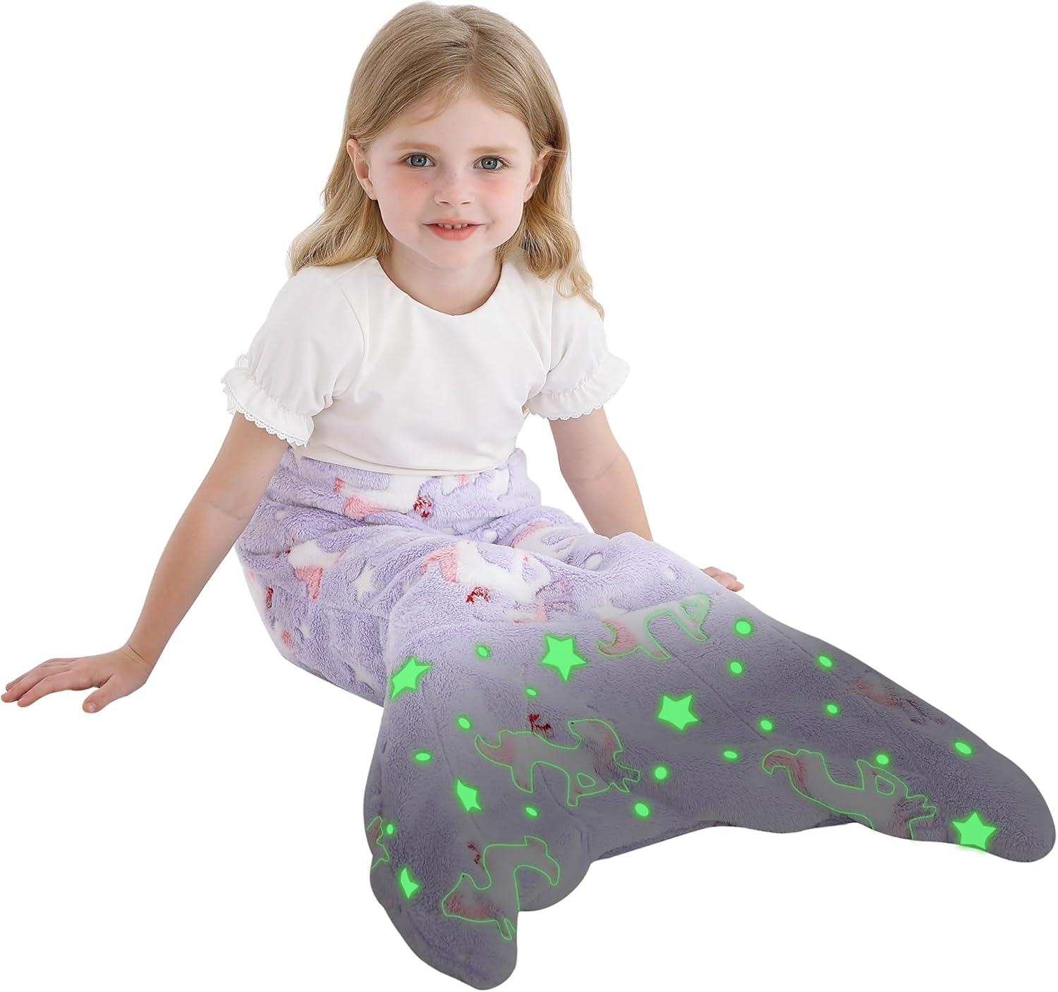 Kids Glow in the Dark Mermaid Tail Blanket - Unicorn Gifts for Girls, Soft Flannel Fleece with Rainbow Ombre Fish Scale Design, 100 X 43 Cm
