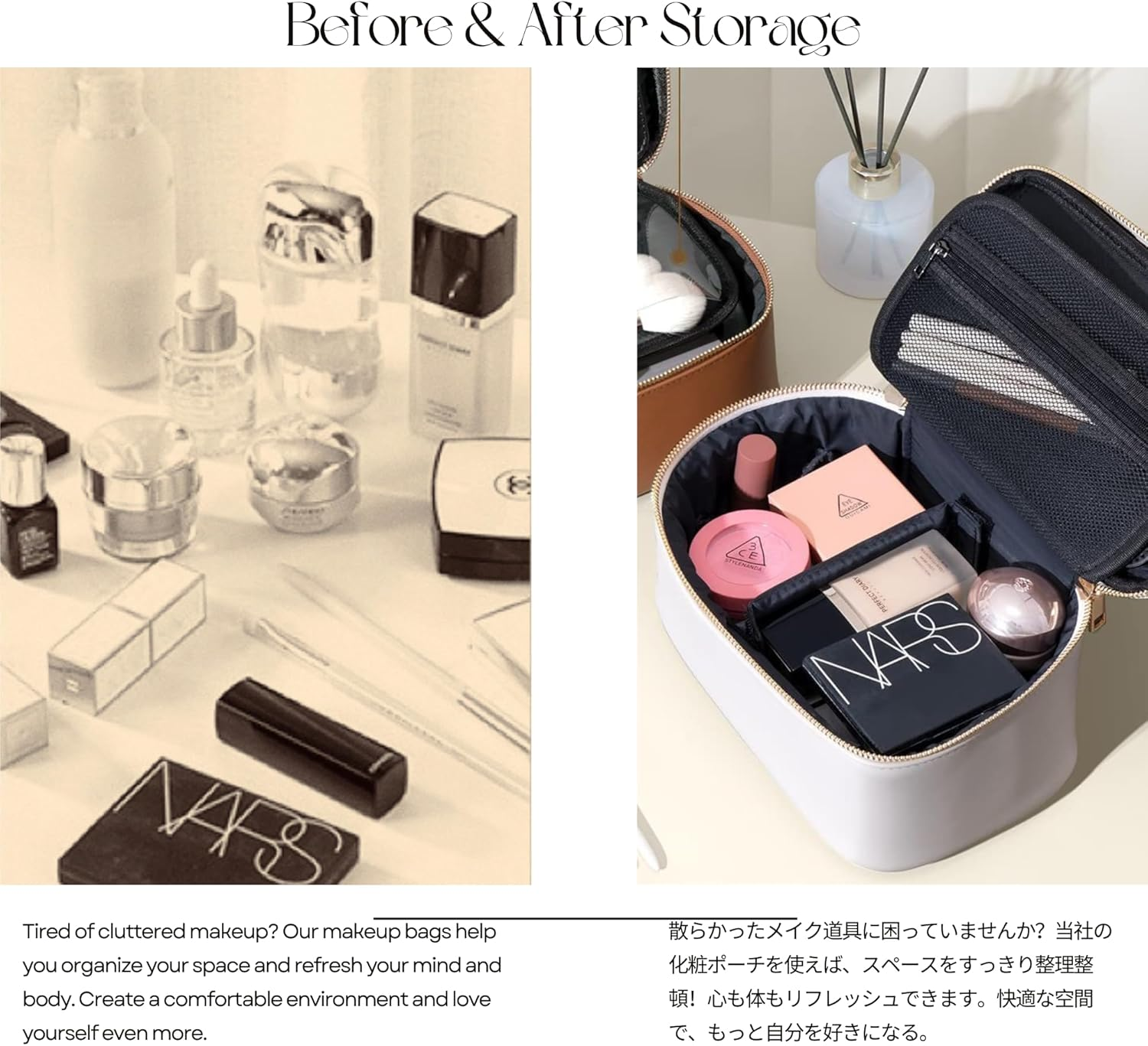 Chic Makeup Bag with Mirror Large Capacity Storage Detachable Mirror Vanity Type Cosmetic Bag Portable Small Items Organizer Travel/Business Use Skincare Storage (Standard Model Brown) image number 2