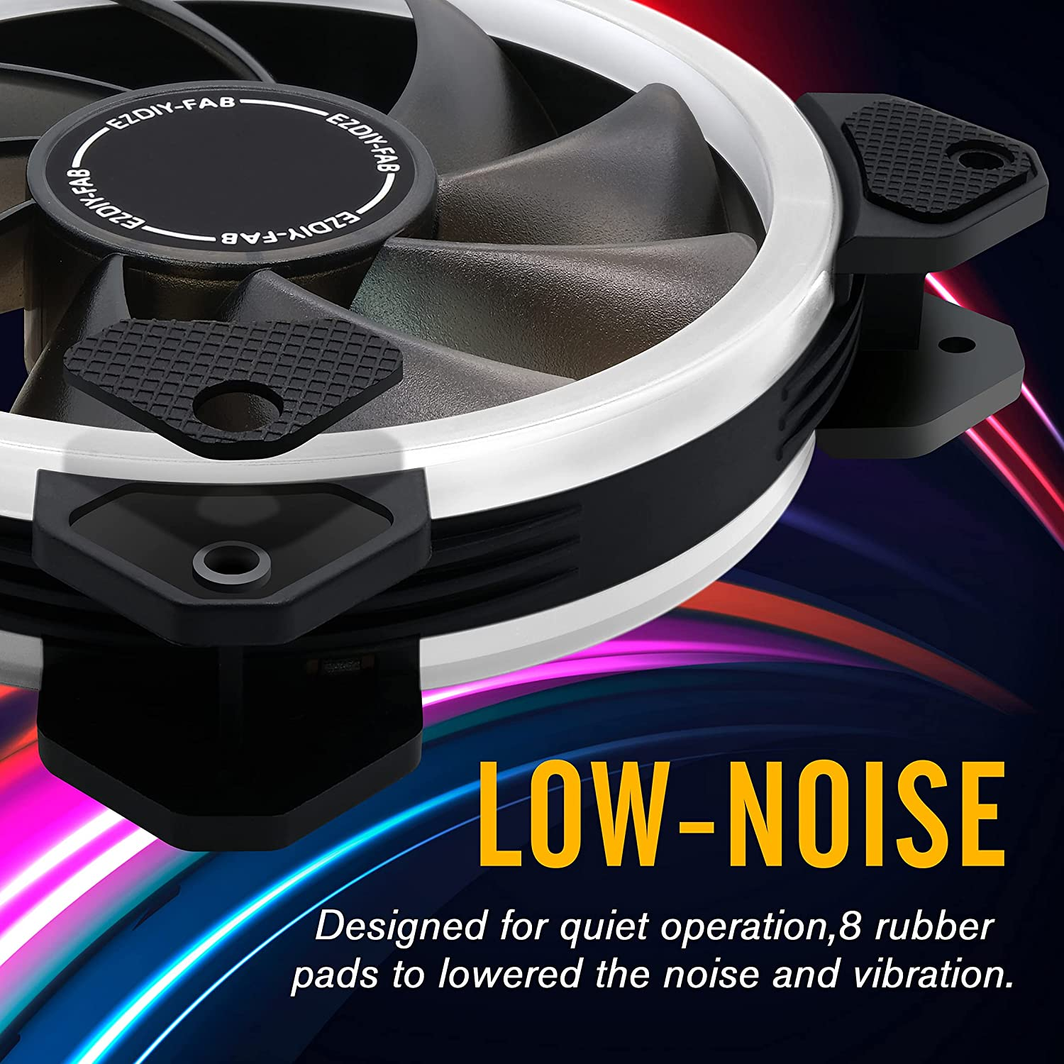 EZDIY-FAB New Dual Ring 120Mm RGB LED Case Fans, 5V Motherboard Sync, Speed Adjustable, RGB Sync Fan with Fan Hub X and Remote-3 Pack image number 4
