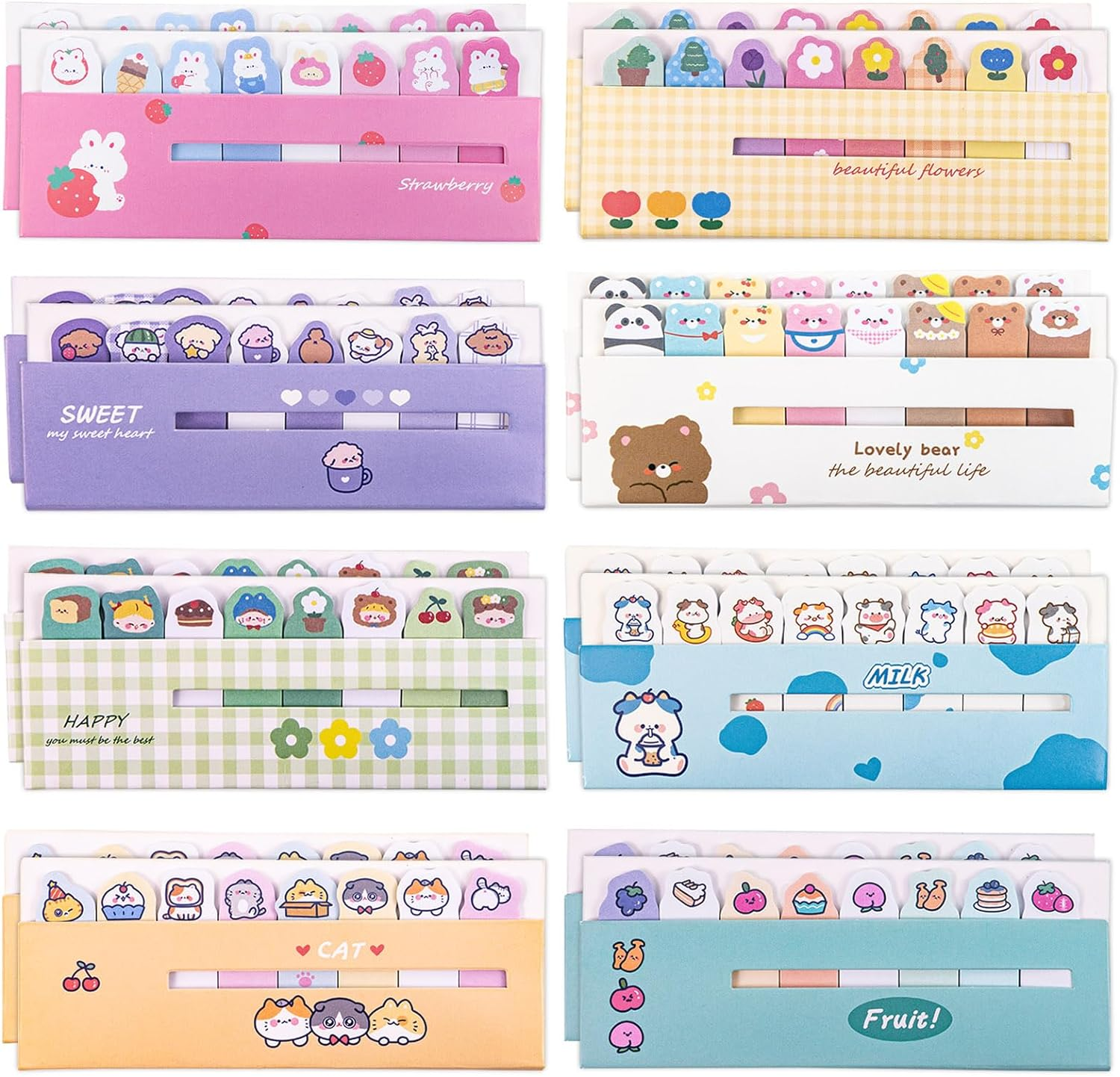 16 Pack Cute Sticky Notes, Animals Plant Foods Mini Self-Stick Index Tabs, 8 Styles Bookmarks Memo Pad Sticky Note for Office School, 1920 Sheets image number 5