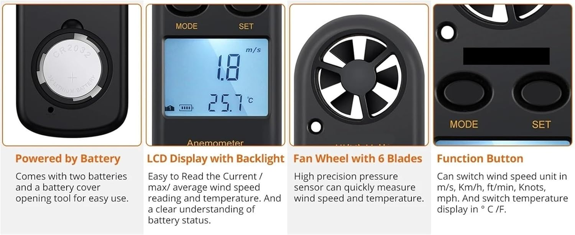 Handheld Anemometer 3-In-1 Digital Wind Speed Meter for Drones, Windsurfing image number 1