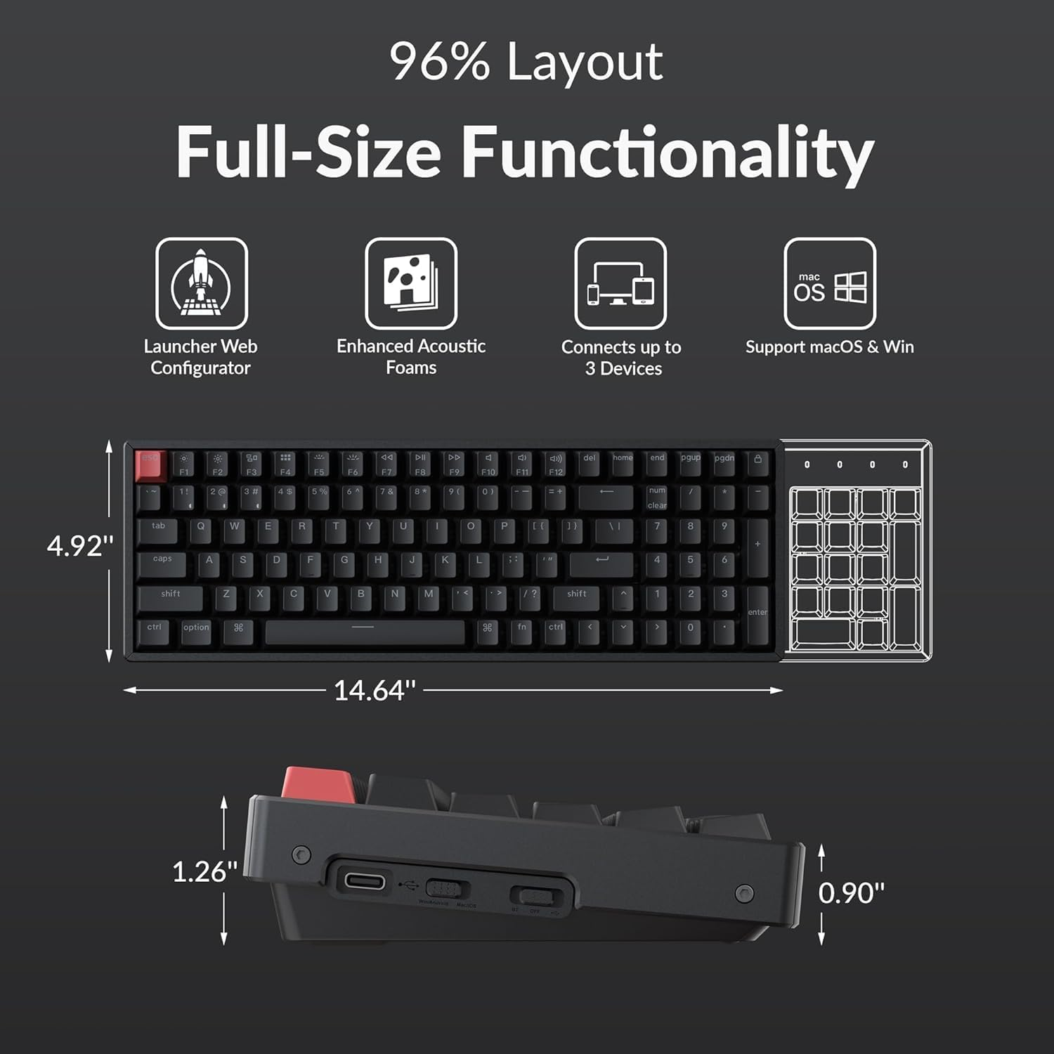 Keychron K4 96% Layout QMK Wireless and Wired Mechanical Keyboard Super Brown Switch, RGB Backlight Aluminum Frame with Shine-Through Double-Shot PBT Keycaps for Mac Windows-Version 3 image number 6