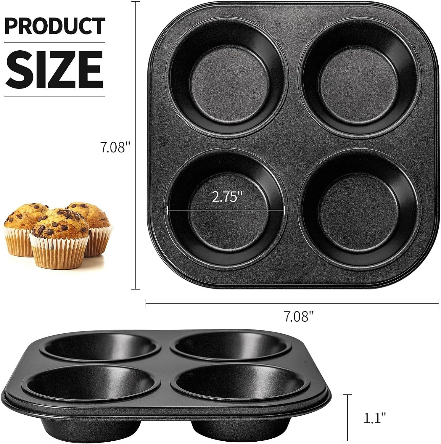 Air Fryer Muffin Pan, 2 Pack Cupcake Molds for Air Fryer and Toaster Oven, Nonstick Baking Pan for Countertop and Small Oven image number 2