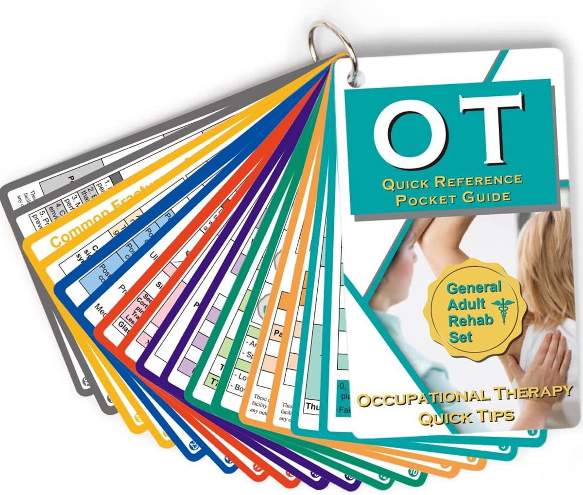 Uniarea Occupational Therapy Reference Pocket Guide - Must Have OT Resource, 32 Pages OT Quick Tips for OT Student Occupational Therapist Gifts, 17 Cards Pocket Sized 3"&times;5" - General Adult Rehab Set image number 3