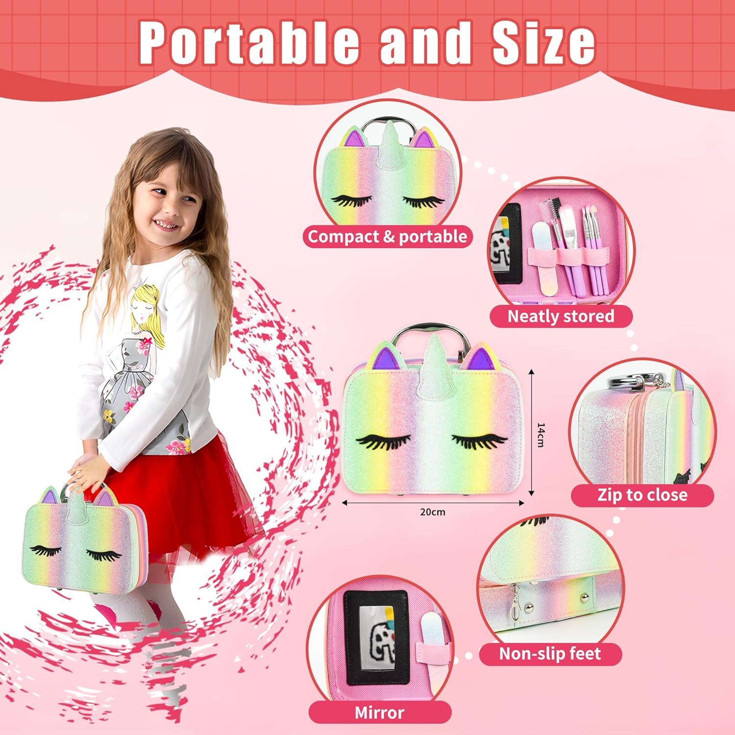Kids Washable Makeup Girl Toys, Real Make up Set, Little Girls Makeup Kit with Unicorn Bag for Toddler Kid Children Princess, Christmas Birthday Gift Toys for Girl 5 6 78 9 10 Year Old image number 6
