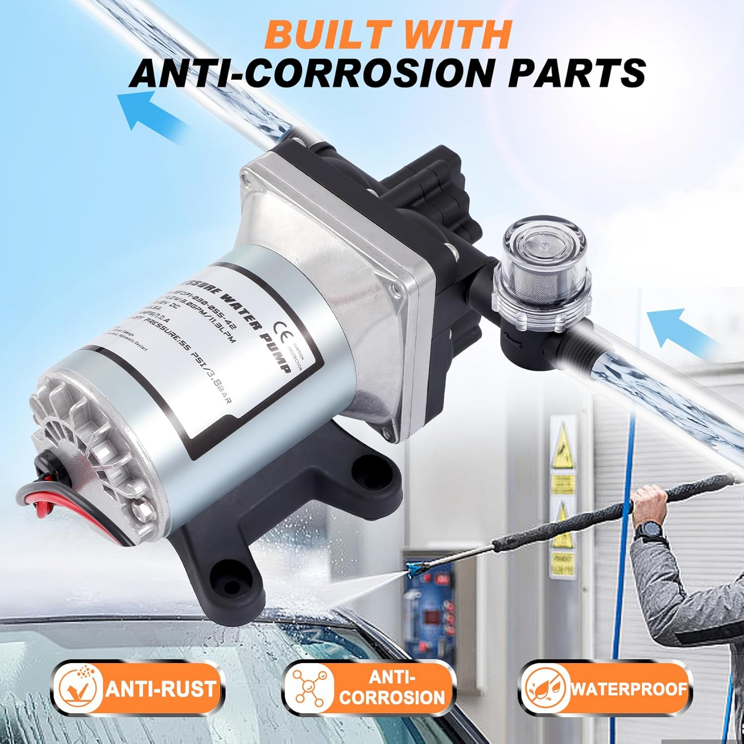 Upgraded 12V Water Pump High Pressure Fast Self Priming 11.3L with Auto Switch for RV Caravan Boat image number 1