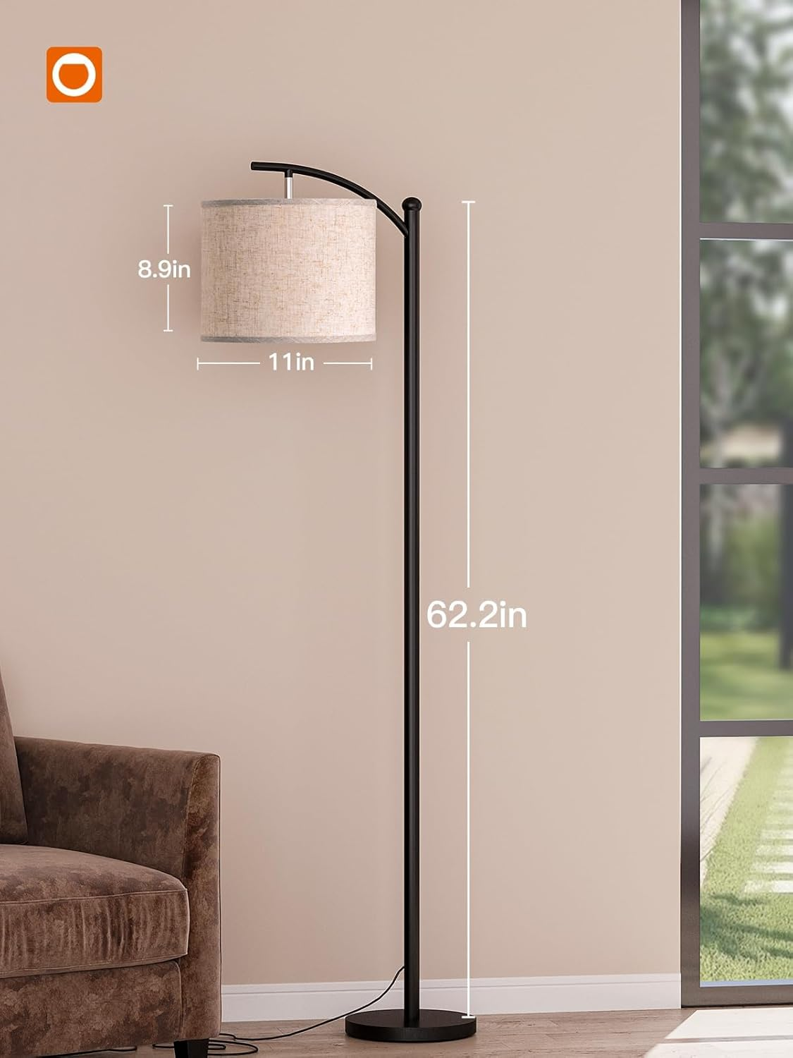 Floor Lamp for Living Room with 3 Color Temperatures, Standing Lamp Tall with Adjustable Linen Shade, Modern Floor Lamp for Living Room Bedroom Office image number 3