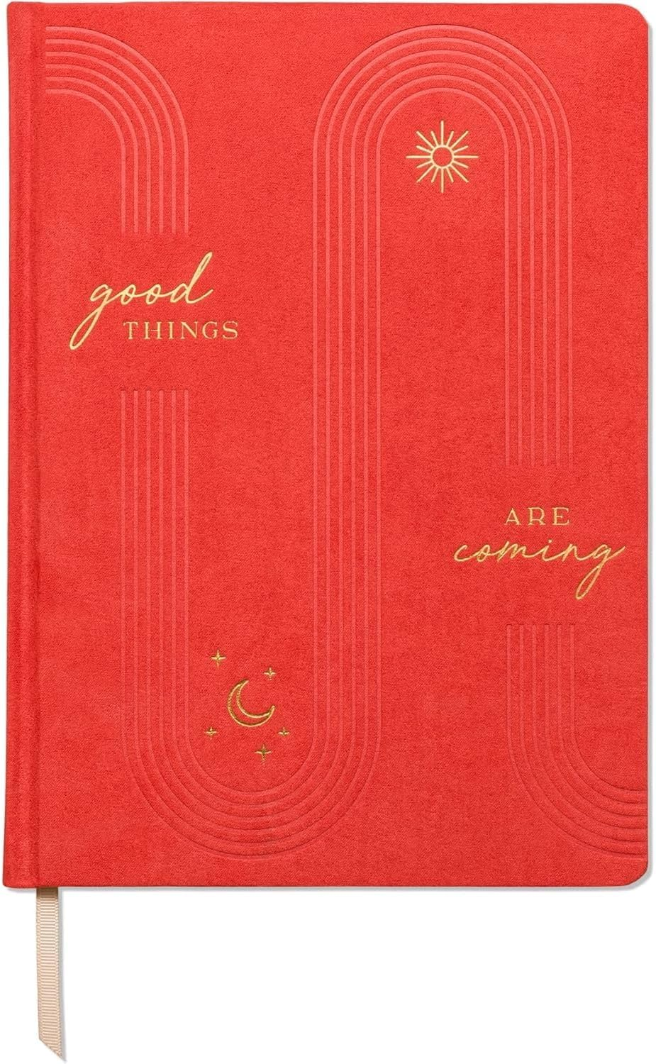 Designworks Ink Good Things Are Coming Orange 7.5" X 10.25" Jumbo Journal Notebook with Vegan Suede, Gold Arches Accents, Lined Pages, Ribbon Marker for Work, Writing, Journaling image number 4