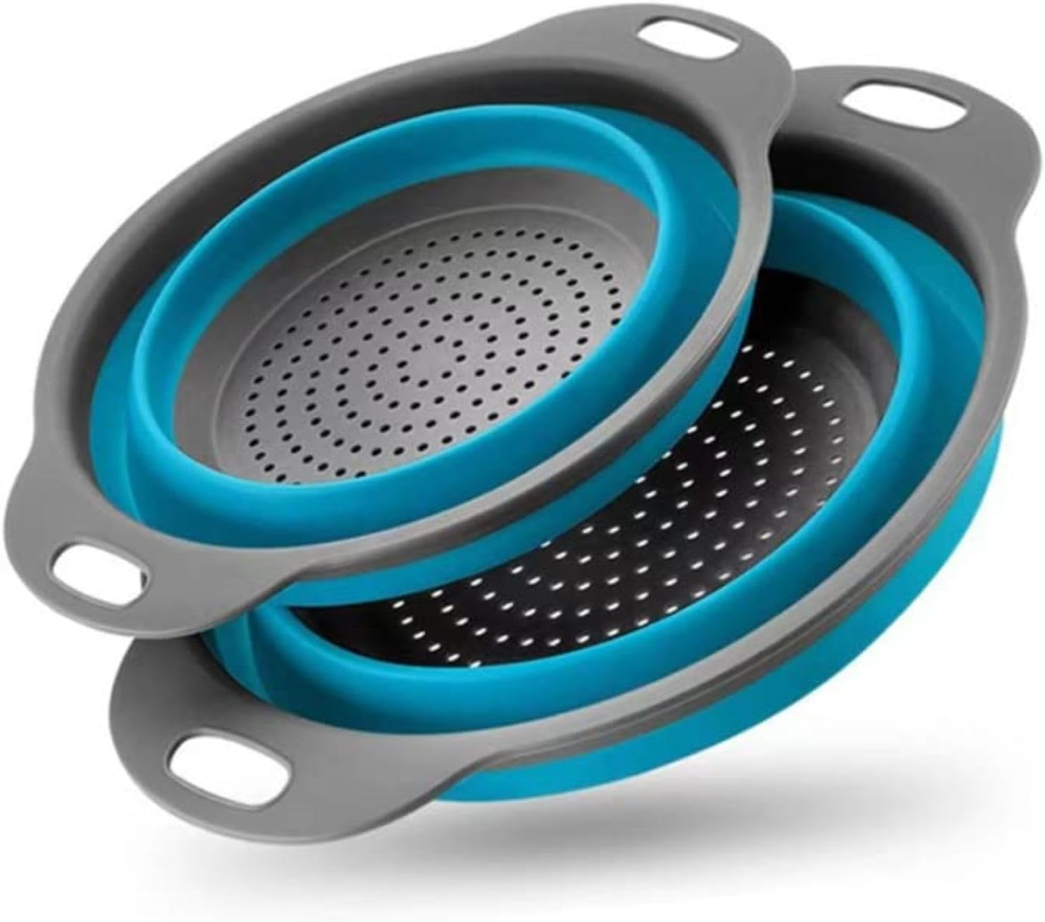 Basket Collapsible Colander Set of 2 round Silicone Kitchen Strainer Set - 1 Large 1 Small Perfect for Draining Pasta, Vegetable and Fruit(Blue) image number 2