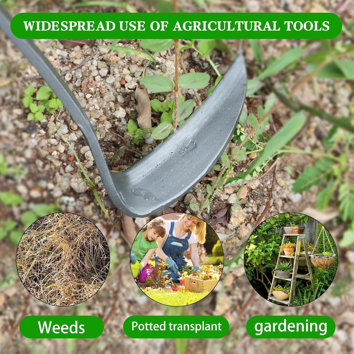 Kana Hoe 217 Japanese Garden Tool - Hand Hoe Is Perfect for Weeding and Cultivating,Solid Wood Handle for Garden Yard， Ideal for Easy Gardening image number 3