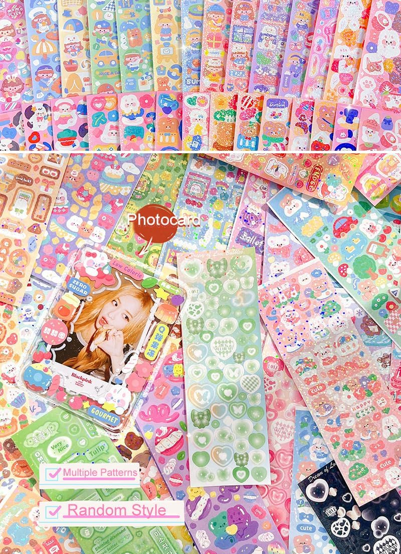 100 Sheets Deco Stickers, Photocard Ribbon Butterfly Heart Alphabet Cute Stickers for Journaling Anniversary Family Photo Album Arts Crafts Scrapbooking image number 4