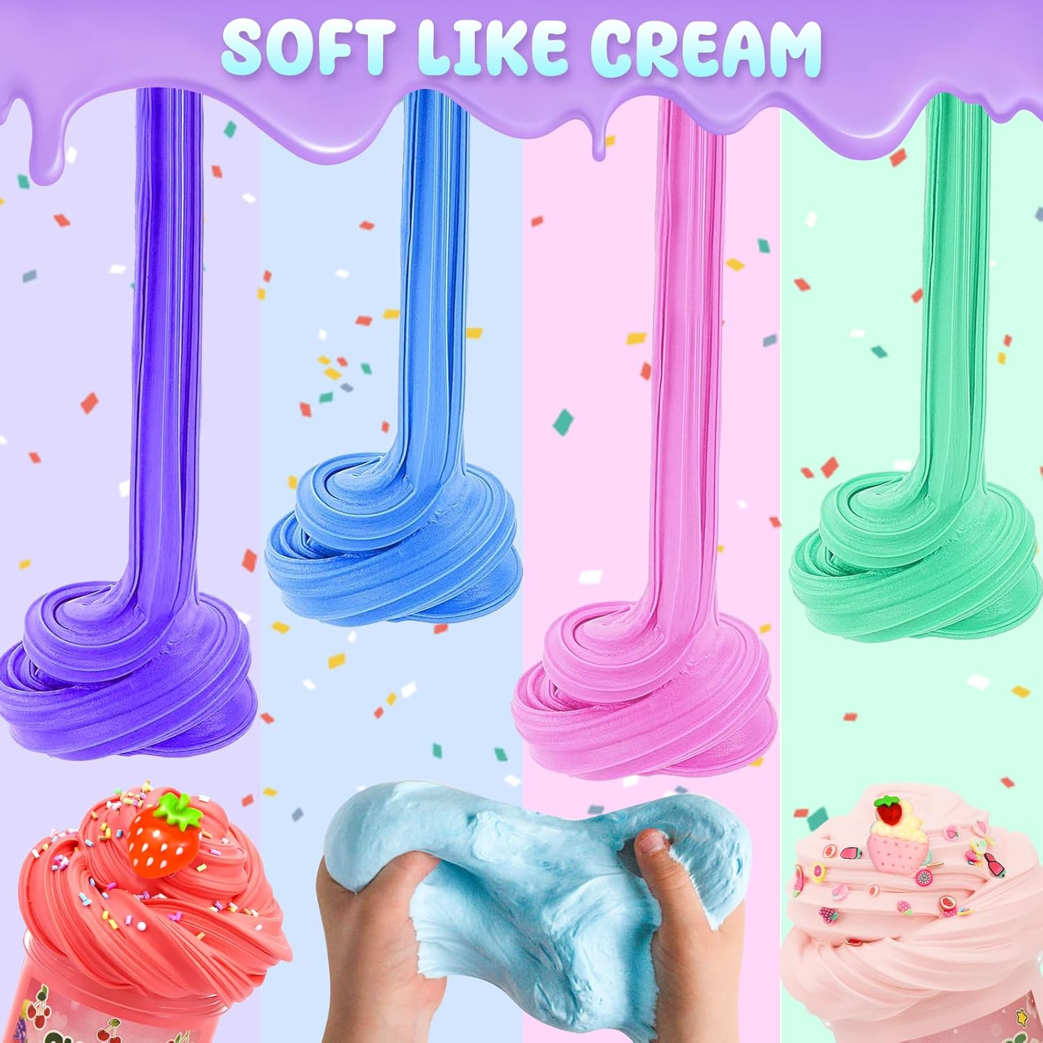 12Pack Butter Slime Kit with Scented DIY Slime for Girls and Boys, Super Soft, Non-Sticky Stress Relief Toy, Party Favors and Birthday Xmas Gift