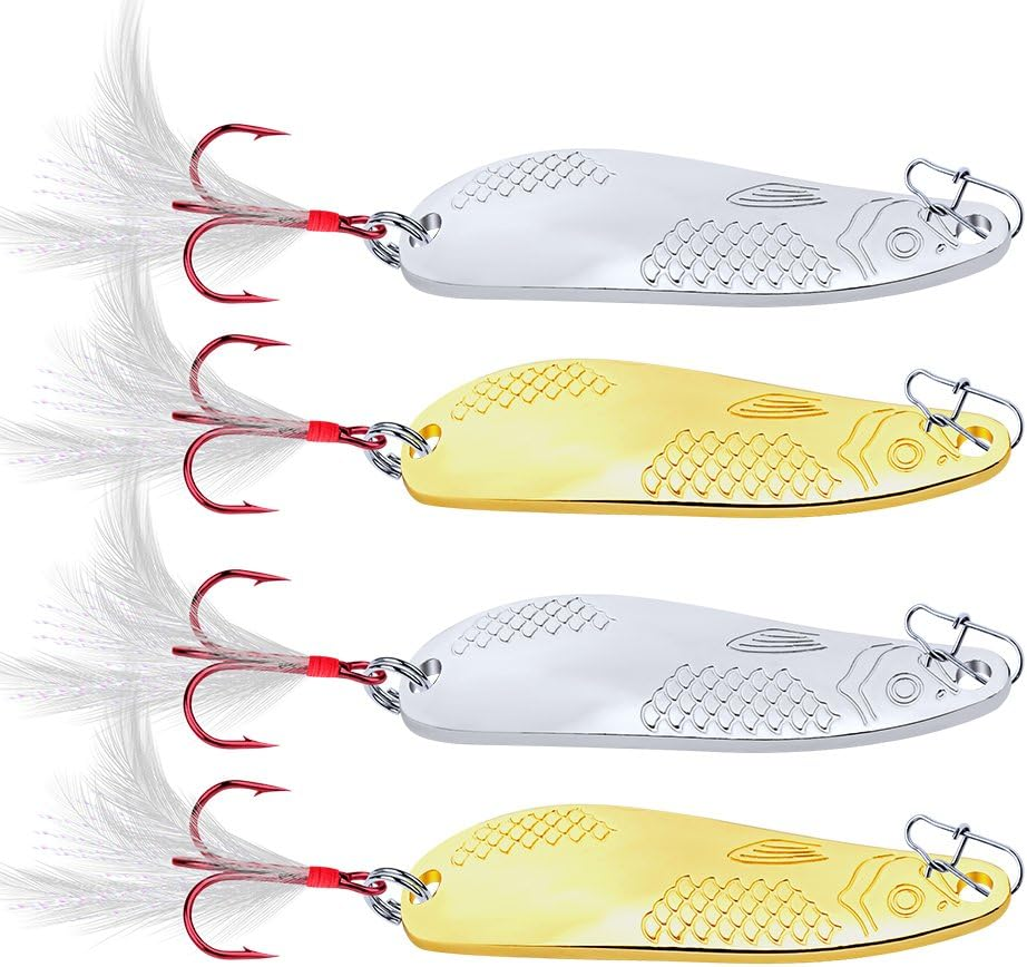 Metal Spoon Lure 10G 20G Hard Fishing Bait Silver/Gold Spinner Bass Baits Feather Hook for Bass Walleyes Trout Fishing Lures Pack of 10Pcs image number 5