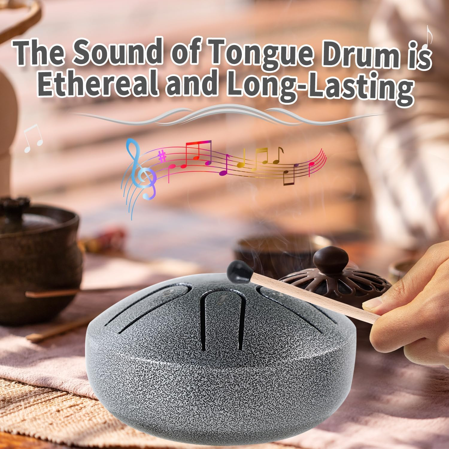 Yahpetes Steel Tongue Drum Musical Percussion Instrument Metal Rain Drum for outside 3 Inch 6 Notes C-Key for Meditation Yoga Education Percussion with Bag, Music Book, Mallets (3"6 Tone, Silver) image number 2