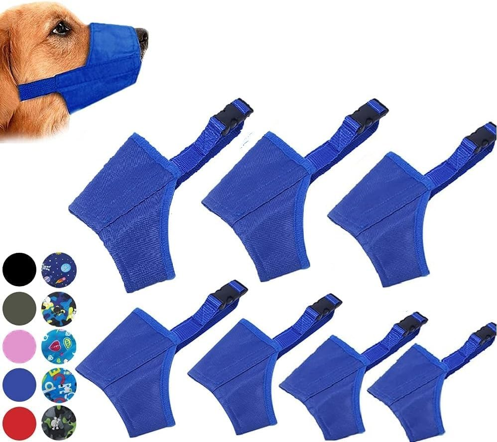 Dog Muzzle Suit, 7Pcs Dog Muzzles for Biting Barking Chewing, Adjustable Dog Mouth Cover for Small Medium Large Dog, Soft Comfortable Dog Muzzle for Long Snout (Blue, 4#) image number 2