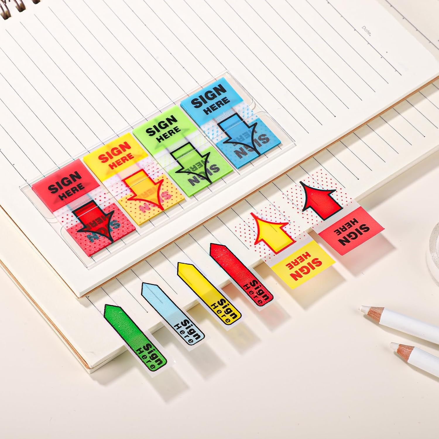 600Pcs/6 Packs Sign Here Tabs, Arrow Labels Stickers Sign Here Flags Sticky Signature Tabs Adhesive Message Post Tags for Documents Notebooks Home Office School Supplies (Red 2) image number 2