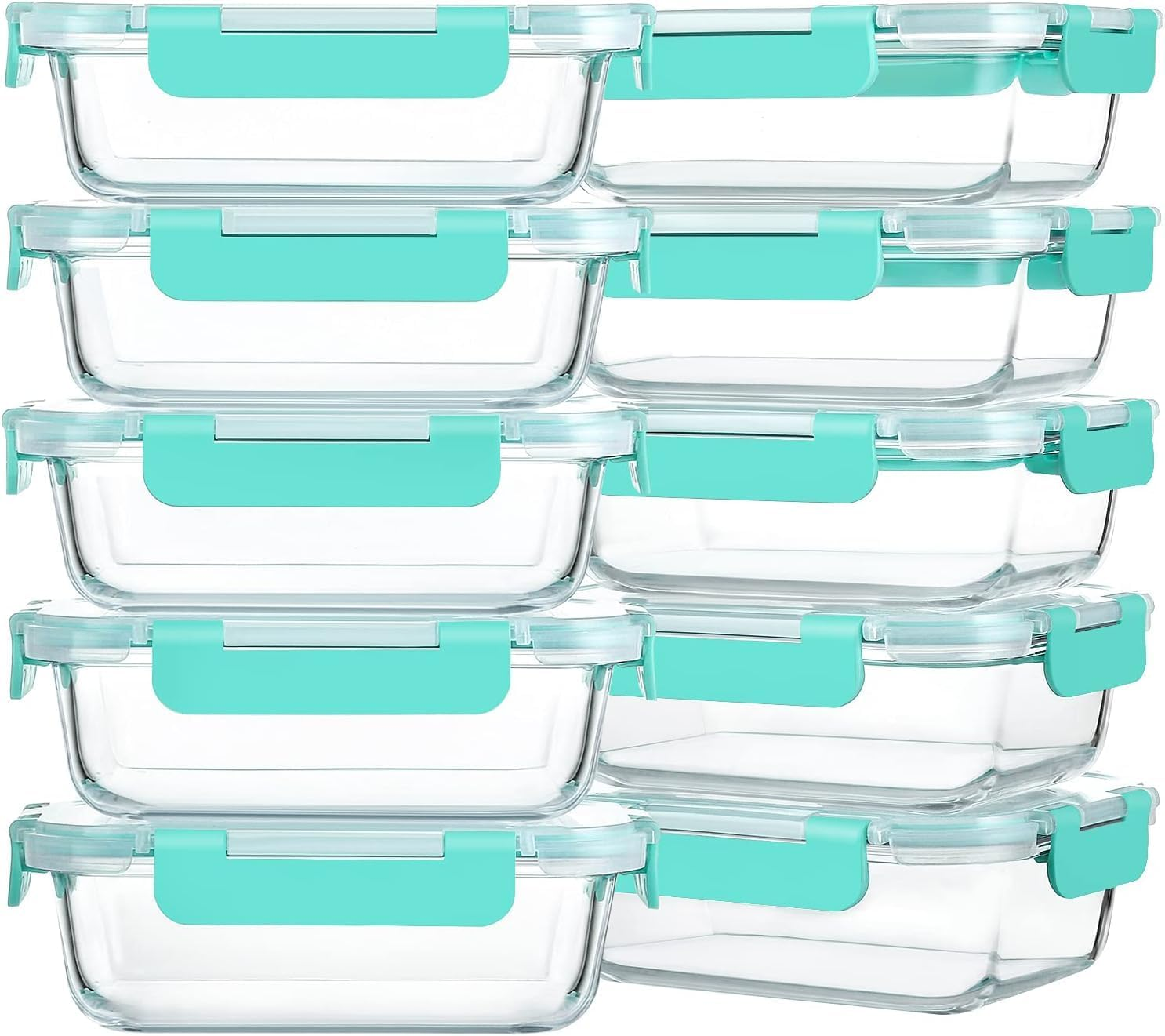 MINYII 10 Pack Glass Food Storage Containers with Lids, Meal Prep Pantry Kitchen Storage Containers for Lunch, Leak Proof, Airtight Glass Lunch Bento Boxes for Microwave, Oven, Freezer (10-Green-01) image number 6