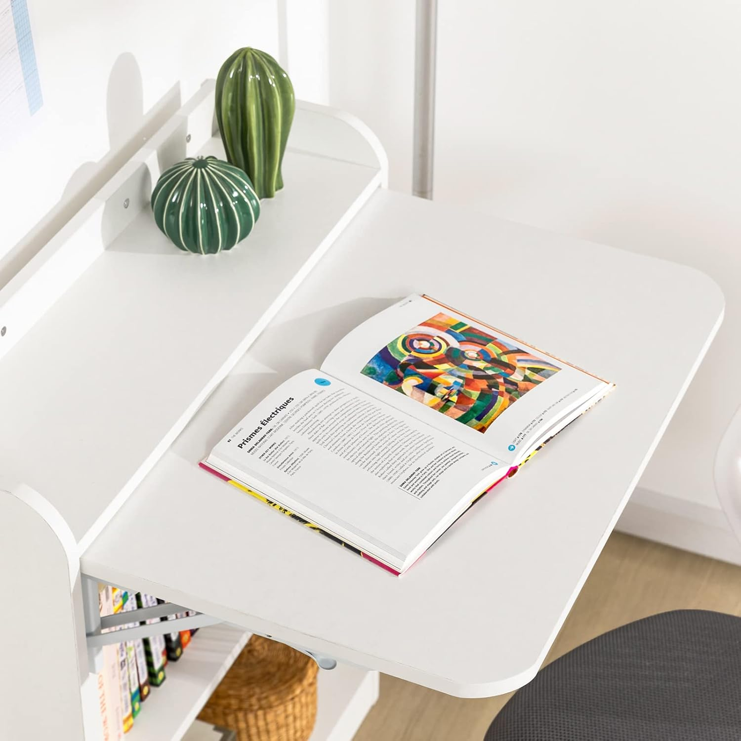 Sobuy Foldable Desk Computer Desk Workstation with Storage Shelves, Home Office Folding Table Desk FWT92-W image number 5