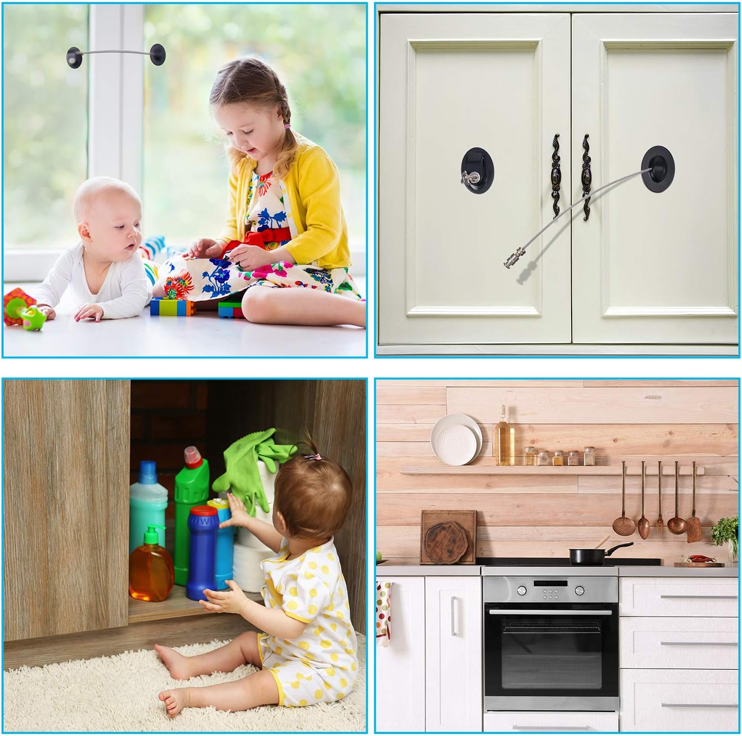 4 Pack Refrigerator Door Lock with Keys Adhesive Fridge Freezer Door Lock File Drawer Lock for Child Safety and Privacy, Black and White image number 4