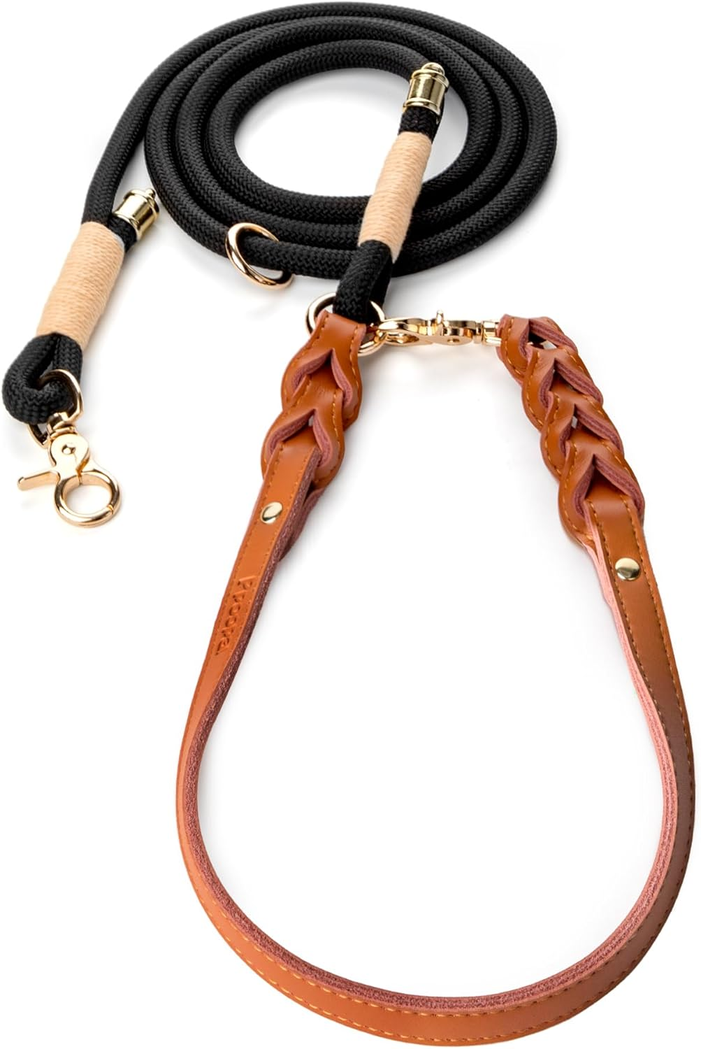 Premium Dog Leash 7FT Adjustable Rope Lead with Full Grain Leather Handle &ndash; Heavy Duty 10Mm Nylon Leash for Medium to Large Dogs, Comfortable Control for Daily Walking & Training image number 2