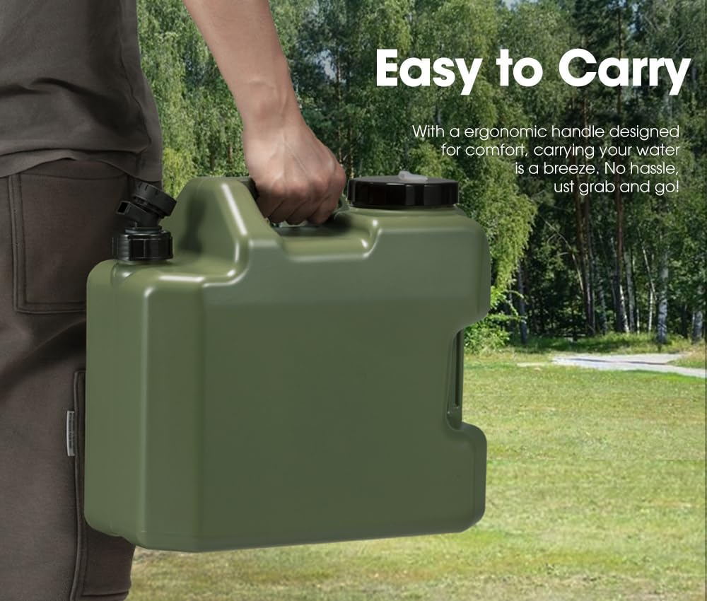 ZUNI 12L/18L/25L Water Container Jerry Can - Camping Storage Tank with Spigot, Food Grade HDPE, Adjustable Water Flow, Ergonomic Handle Outdoor Water Jug, Green image number 1