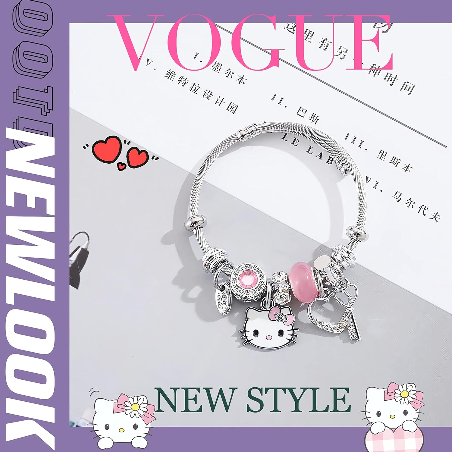 Kitty Girl Bracelet,Adjustable Cat Style Stainless Steel Bracelet, Cute Girl Friendship Bracelet, Fashionable Student Girl Bracelet, Exquisite Jewelry Gift (Pink) image number 4